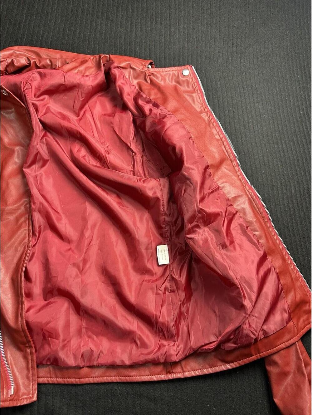 ❤️🔥 Unbranded Red Moto Faux Leather Jacket Women Size 2XL. 12-17 🔥❤️ - Picture 6 of 10